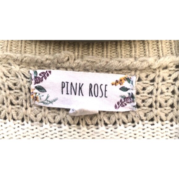 Pink Rose Beige & White Striped Knit Cardigan Sweater With Pockets - Size M - Picture 2 of 3